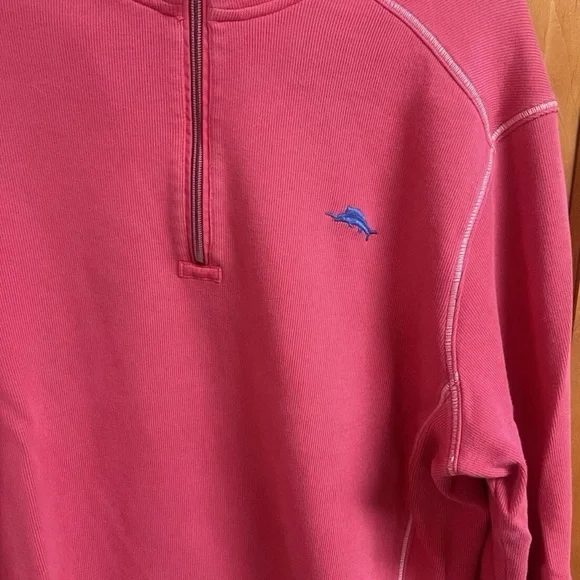 Tommy Bahama Relax Mens Large Red Long Sleeve All Cotton 1/4 zip Sweatshirt - Picture 2 of 8